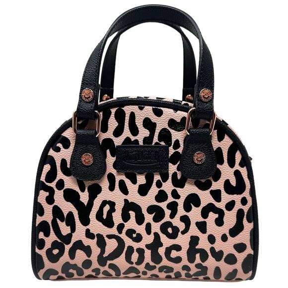 Von Dutch Women's Pink Black Cheetah Small Bowling Crossbody Hand Bag - Picture 5 of 11